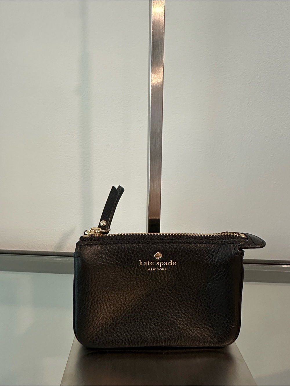 kate spade Black Pebbled Leather Mini Card Coin Wallet